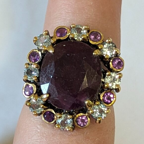RING Ruby Topaz and Amethyst 925 Black Rhodium and Gold plated Size 8 - Classy! - Picture 3 of 10